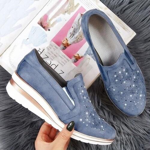 Summer Mesh Women Sneakers Denim Jean Casual Shoes Shining Platform Lady Slip On Loafers 2020