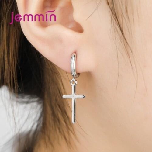 Women Simple 925 Sterling Silver Piercing Hoop Earrings Simple Sleeper Hanging Cross Earrings Pendants Girls Fine Jewelry