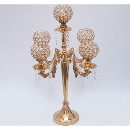 5-arms gold candelabra Wedding Crystal Centerpiece Gold Candle Holder Wedding Prop