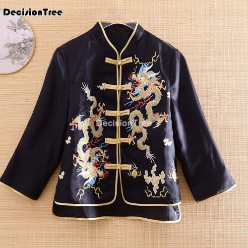 2021 cheongsam jacket qipao tops chinese traditional flower embroidery casual tang coat women traditional chinese cheongsam coat