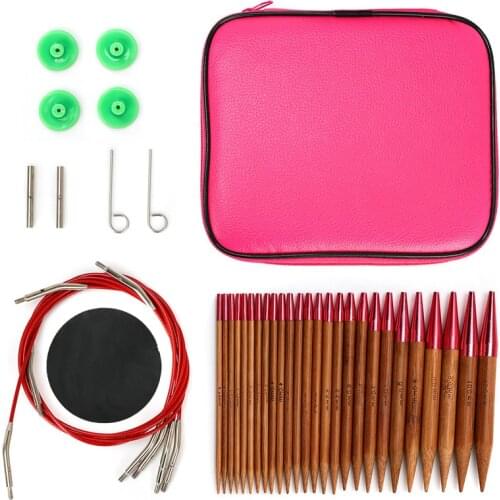 26pcs Interchangeable Circular Knitting Needle Set Carbonized Bamboo Crochet Needles Hooks Weave Tools For Women Mom Gift