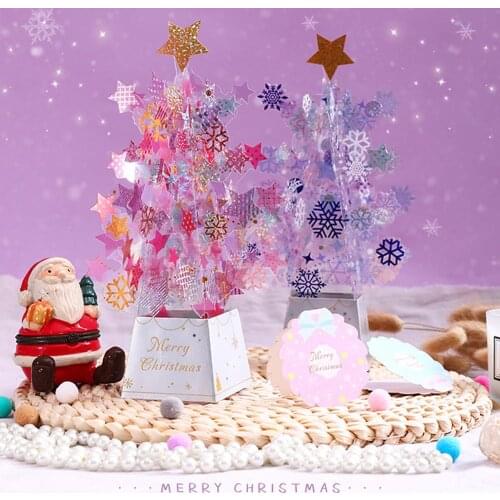 3D Greeting Cards For Christmas Up Cards Crystal Christmas Tree Merry Xmas Decoration Gifts Greeting Cards For Christmas