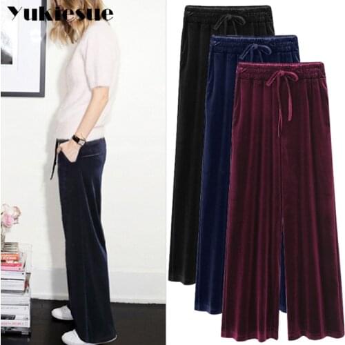 Velvet Palazzo Wide Leg Pants Women High Waist elastic drawstring Big Size Loose Trousers Famale Autumn Winter Clothing 5XL 6XL