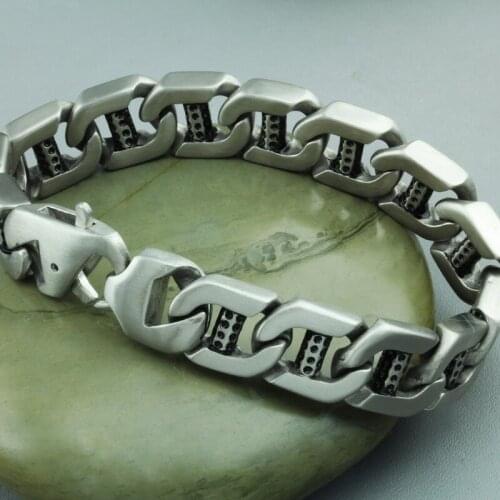 Hot sale Mens fashion bangle Jewelry Hip Hop Silver Tones Stainless Steel Curb Cuban Chain Casting Bracelet 15mm9in