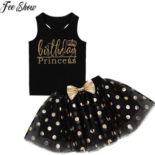 Baby Girl Kid Top T-shirt +Tutu Lace Party Polka Dot Dress Skirt Outfit 2PCS set