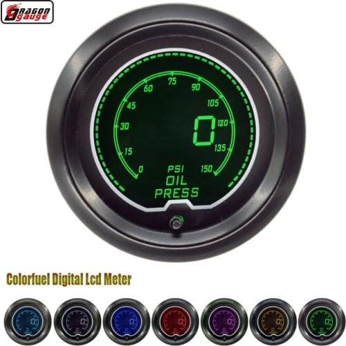 Dragon gauge 52mm 7 Color backlight LCD digital Oil pressure gauge 0-150 PSI Equipped for sensor Free shipping