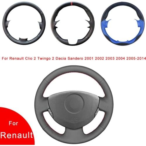 Breathable Punch Hand-Stitched Artificial Leather Car Steering Wheel Cover For Renault Clio 2 Twingo 2 Dacia Sandero 2001-2014