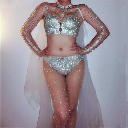 Jazz Dance Costumes Shiny Diamond Bikini Suits Bar Dj Led Suit Sexy Nightclub DS Singer Stage Rave Pole Dance Clothing DN1993