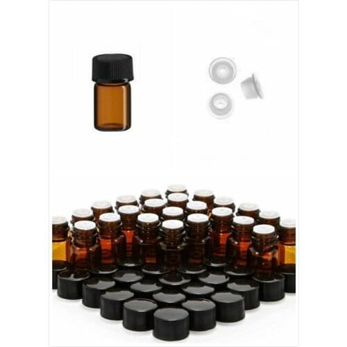 1ML essential oil bottle (hole plug) 50 pcs/pack 1 pack Mini amber empty essential oil bottle, refillable, cosmetic container