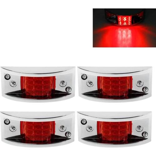 Fuleem Universal Red 4PCS Rectangle Chrome Armored LED Trailer Truck Side Marker Lights Clearance Lights 12LED 12V Waterproof