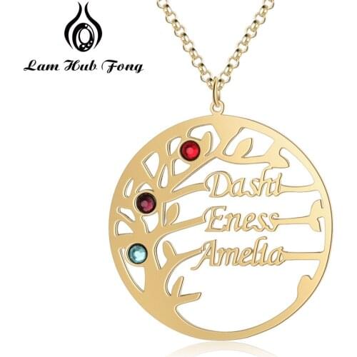 Personalized Family Tree Necklace 925 Sterling Silver Necklace Custom Name Necklace with Birthstone Fine Jewelry (Lam Hub Fong)