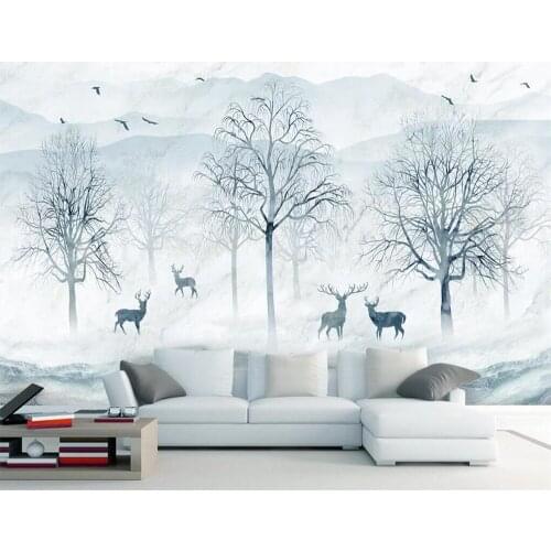 Customized Wallpaper 3d Marble Pattern Nordic Abstract Forest Elk TV Background Wall Living Room Bedroom Decoration Painting