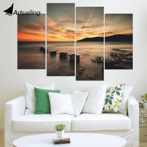 4 Piece Canvas Painting Ibiza Bereg Voda HD Printed Canvas Art Prints Wall Art Home Decor Poster Pictures for Living Room XA165C