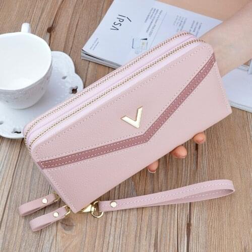 Women Double Zipper Color Contrast Wallet Female Long Pu Leather Coin Purses Ladies Luxury Clutch Bag Card Holder Money Clip