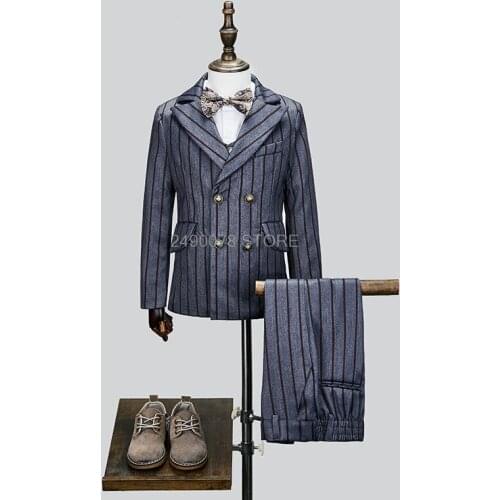Flower Boys Wedding Suit Gentleman Kids Formal Jacket Vest Pants 3Pcs Children Stage Show Performance Party Dress Prince Costume