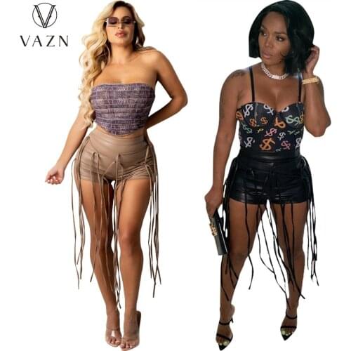 VAZN 2021 Summer Latest Style Novelty Style Leather Tassel Short Pants Solid Sexy Club Young Women Slim Short Pants