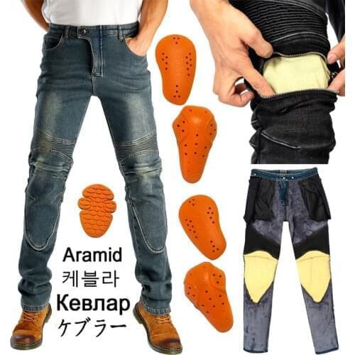 Aramid Motorcycle Jeans Windproof Plus Velvet 5 Knee Protective winter Motorcycle Pants Blue Motorbike Trousers Motocross Pants