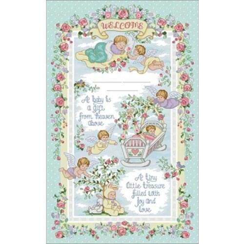 11/14/16/18/22/25/28ct Little angel birth certificate patterns Counted Cross StitchCross Stitch Kits Embroidery Needlework Sets