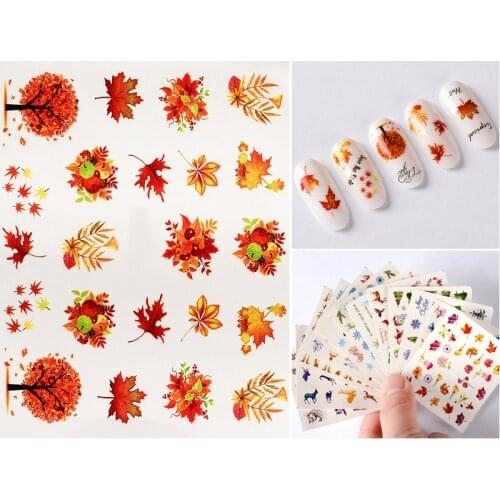 MEET ACROSS 1 Sheet Maple leaf Nail Art Water Transfer Sticker Elk Design Watermark Decal Nail Art Slider Polish Decor Accessory