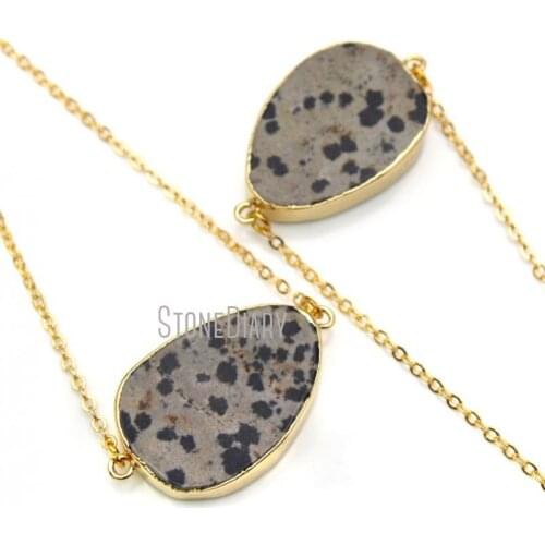 10Pcs Fashion Gold Plating Free Form Chains Necklaces Dalmation Jaspers Chains Necklaces Sale 18-32inch NM15916