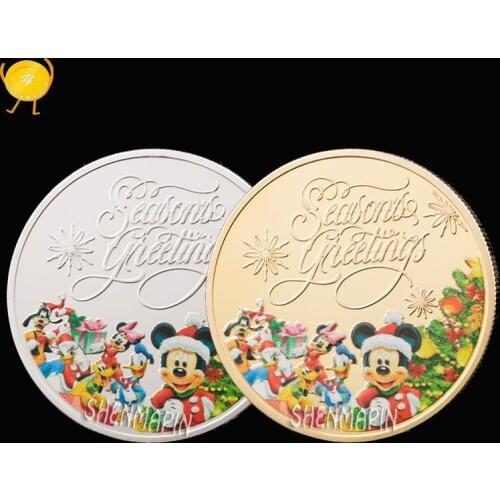 Merry Christmas Color Cartoon Commemorative Coin 999 Gold Silver Home Decorations Coins Collectibles New Years Birthdays Gifts