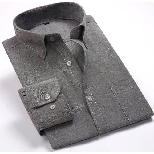 PARKLEES 2021 Oxford Cotton Shirts for Men Long Sleeve Non Iron Slim Button Down Collared Shirt Office Casual Dress Camisas