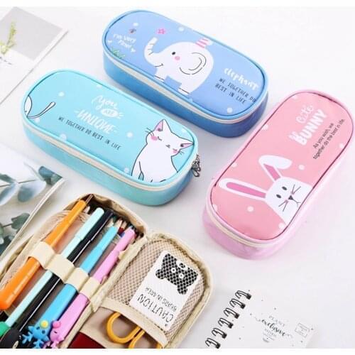 Kawaii Cartoon Printed Pencil Bag For Girls Oxford Cloth Cat Pattern Pencil Cases Pencilcase Stationery Storage Bags