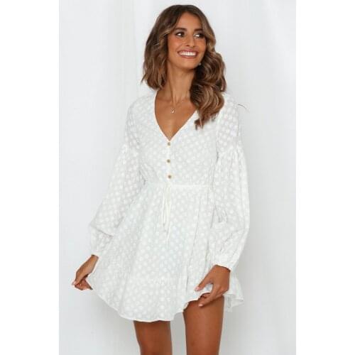 Lantern Sleeve V-neck Ruffle Dress Sexy Backless Long Sleeve High Waist A-line Dress Mini Party Dress For Women Vestidos