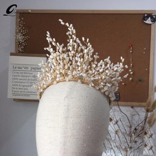 Luxury Trendy Full Crystal Beads Tiara Big Crown For Wedding Bride Queen Headpiece Crown Wedding Bridal Hair Accessories