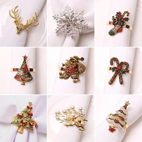 Christmas Tree Napkin Buckle Bow Flower Wreath Mouth Ring Napkin Ring Decoration For Wedding Hotel Table Supplies Circle Gift