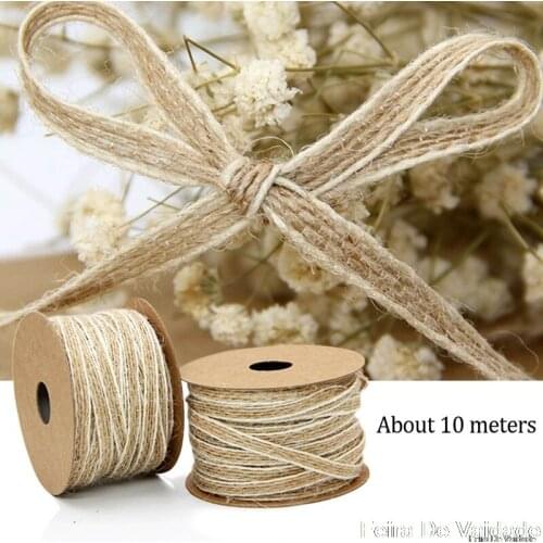 10M/Roll Jute Burlap Rolls Hessian Ribbon With Lace Vintage Rustic Wedding Decoration Party DIY Crafts Christmas Gift Packaging