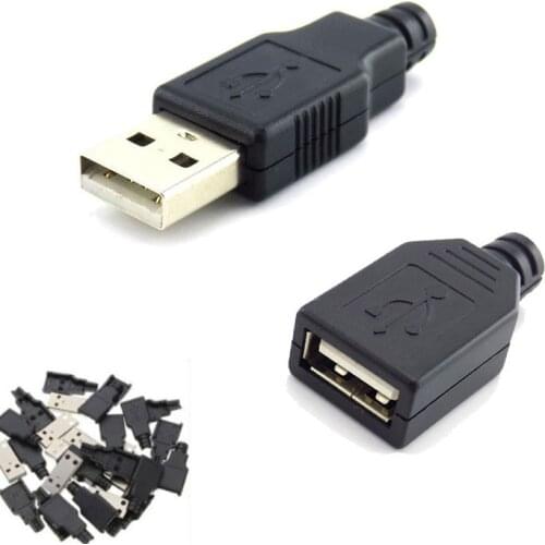 1PCS 10PCS Type A Male female USB 4 Pin mirco Plug Socket Connector With Black Plastic Cover Solder type DIY Connectors