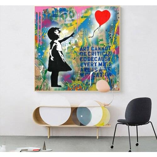The Girl Flying Red Love Balloon Canvas Art Posters and Prints Graffiti Art Paintings Street Art Wall Pictures Home Decoration