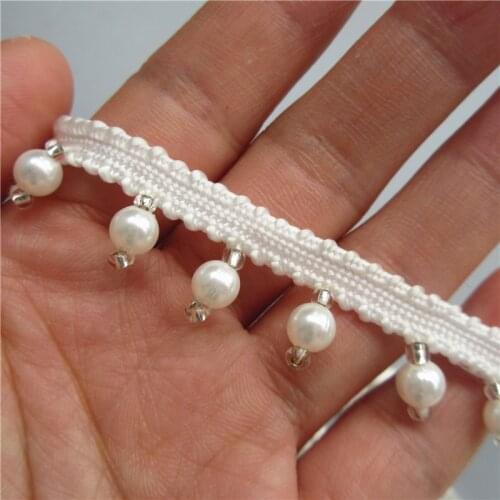1 yard White Pearl Bead Embroidered Lace Trim Ribbon Fabric Handmade DIY Garment Sewing Craft For Costume Hat Decoration