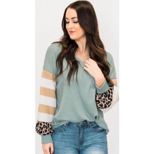 Women Spring Autumn Tees 2021 New Fashion Women Postnatal Casual Leopard Striped Patchwork Clothes Mommy V-Neck Tops Clothing