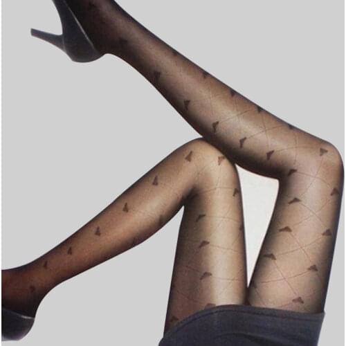 Woman Sexy Lingerie Pantyhose Exotic Stocking Nylon Heart Print Thigh High Socks Black Sheer Toe Clear Stocking 6 Styles Hosiery