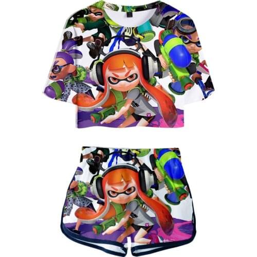 Shooting Game Splatoon Squid Two Piece Set Summer Sexy Cotton T shirt Woman Shorts and Crop Top Fashion Tracksuit