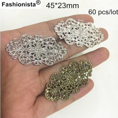 Gold-color / Silver-color / Steel / Bronze Filigree Metal Stampings,45*23mm OX Filigree Connectors,DIY Jewel Materials - 60 pcs