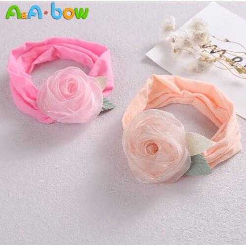 1pcs Elastic Floral Baby Headband Solid Turban Hairband for Child Lace Artificial Flower Headwear Girls Baby Hair Accessories