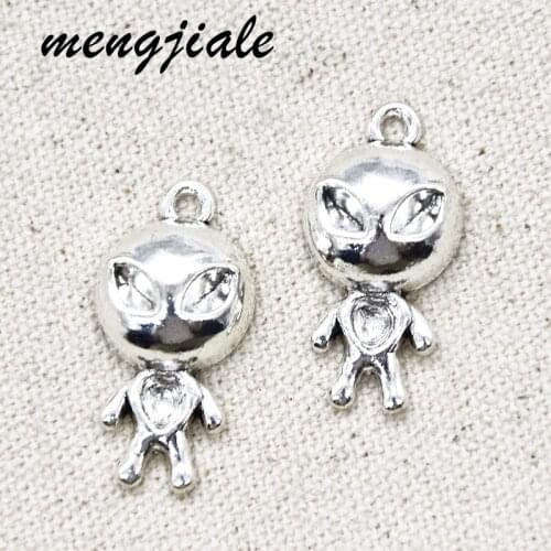 10pcs Antique Silver Color Alien Charms Cute Alloy Metal Pendants for DIY Jewelry Accessories Making 31*16mm