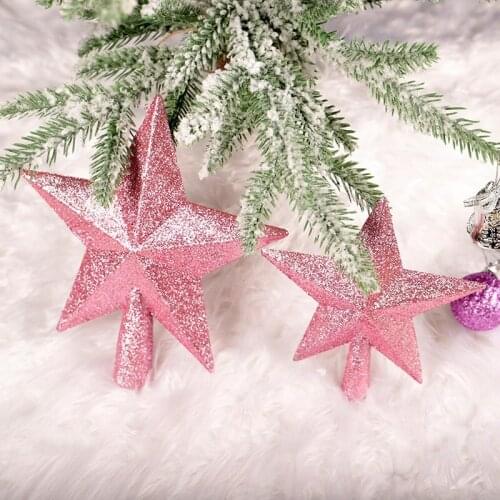 15/20cm Pink Star Christmas Tree Top Star Five-point Star Christmas Tree Ornaments Home Table Topper Xmas Decoration Merry Xmas