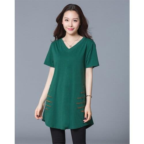 2020 Summer Black T-shirt Women Casual V-Neck Top Tees Cotton Tshirt Female Short Sleeve Hole Plus Size T-shirts WXF569