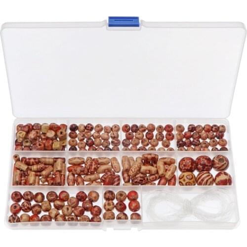 215pcs Pattern Painted Wooden Drum Bead Big Hole Mixed Color Printed Beads for Charm Bracelet Necklace Jewelry DIY Accessories