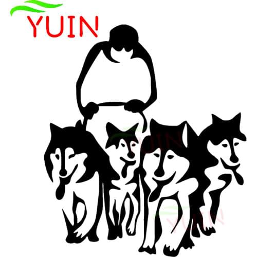 HUSKY DOG HUSKIES AND SLED SLEDGE Car Sticker Classic Cartoon Animal Decals Fashion PVC Body Window Decoration Waterproof Decal
