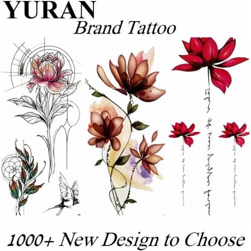 Large 3D Lotus Leaf With Rose Flower Temporary Tattoos Waterproof Tattoo Fake Sticker For Women Girls Body Art Arm Tatoos Paper