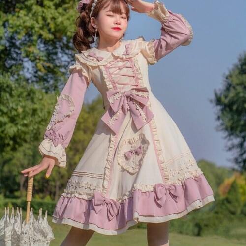 Large size L-4XL Lolita long sleeve op dress Cos Loli Lolita girl dress lo princess tea party Bowknot Vestidos