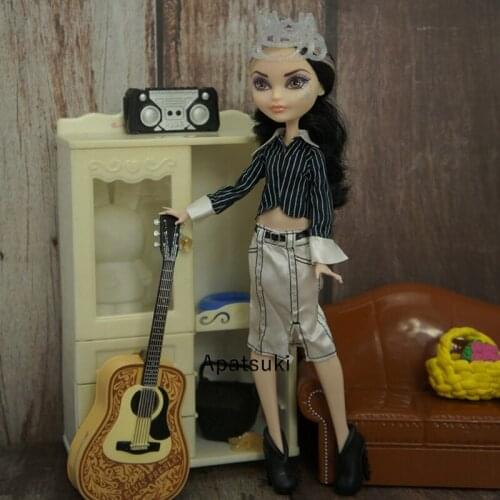 Black Striped Coat Top Shirt Skirt for Monster High Doll Outfits Fashion Doll Clothes Set For Bratz Dolls Accessories 1/6 Toys