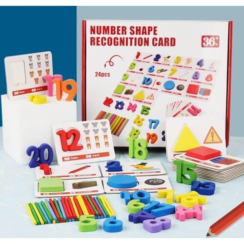 Childrens Wooden Building Blocks Number Shape Recognition Card Montessori Educational Maths Problem IQ Develop Kids Gift
