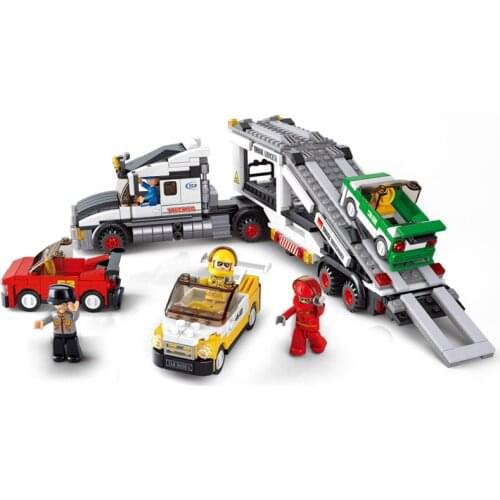 SLUBAN City Track Transporter Figures Car Building Blocks Carrier Vehicle Sets Brick Model Educational Toys for Children Gift