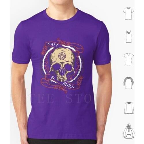 Salt & Burn T Shirt Diy Big Size 100% Cotton Spn Supernatural Skull Skeleton Salt Burn Tv Show Winchesters Demon Hunters Sigil